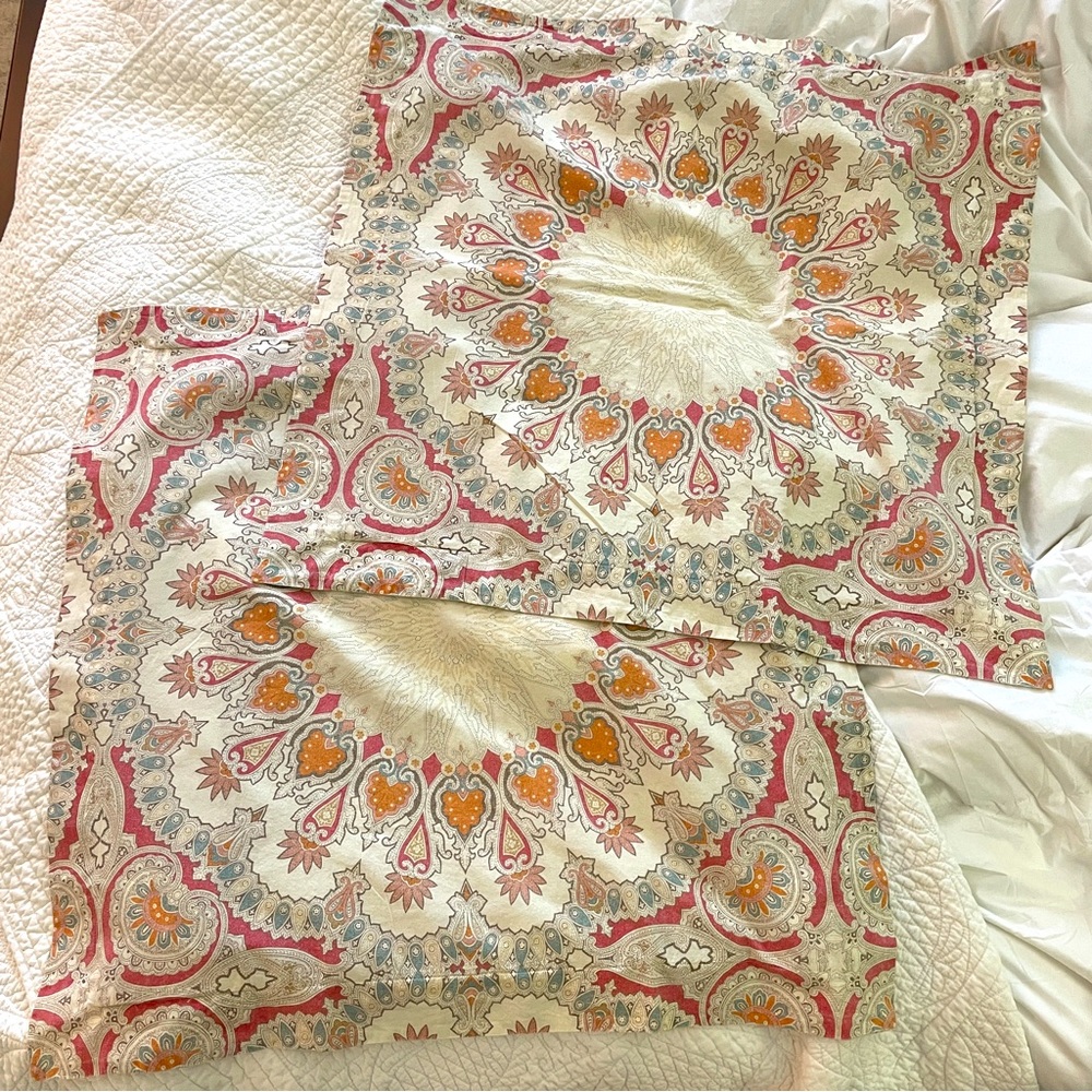 Pottery Barn Paisley Medallion Pillow Shams in Cream, Pink & Orange